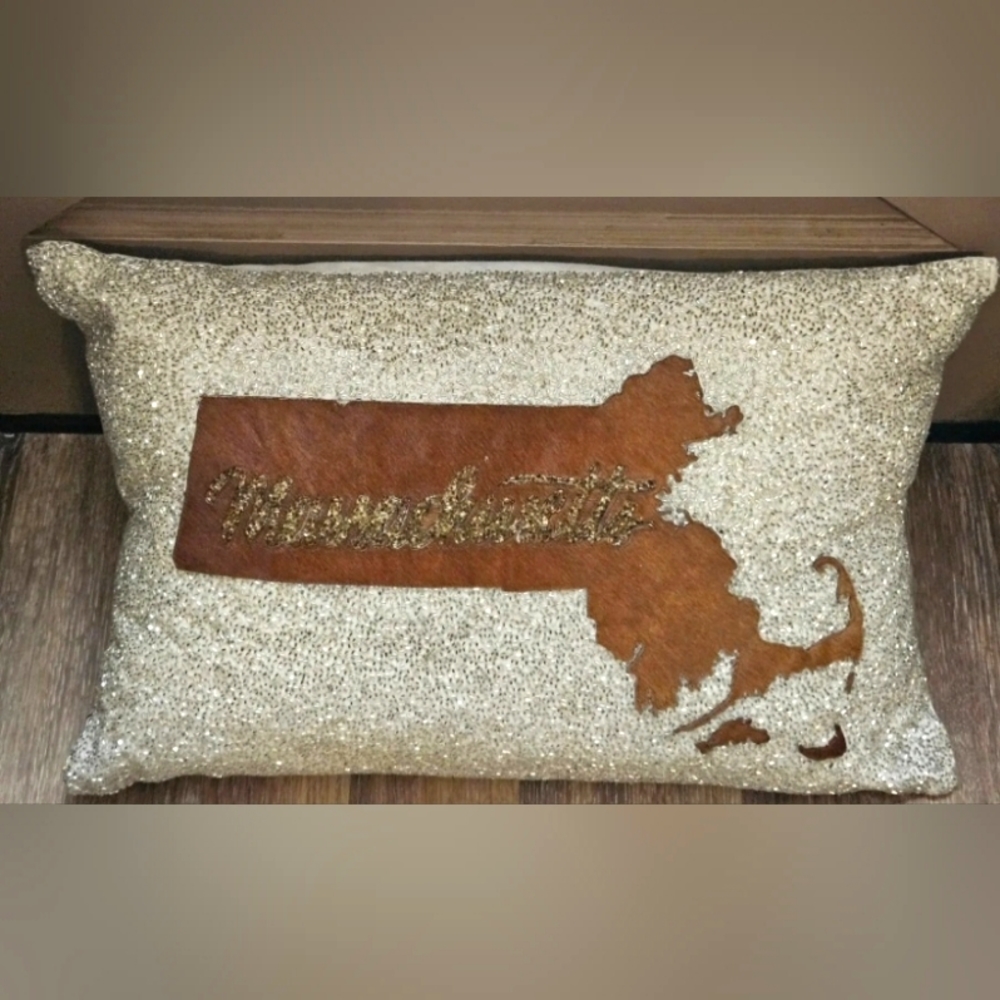 Callisto Home Massachusetts Hand Beaded & Calf Hair Hide Decorative Pillow  RARE